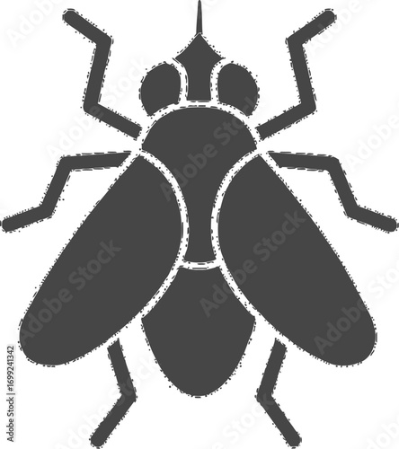Simple dark silhouette of a fly on a white background, clean design for pest control or insect themes.