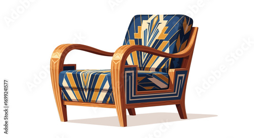 Stylish Art Deco Armchair with Geometric Pattern Illustration Design