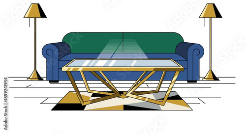 Stylized living room interior illustration with modern furniture