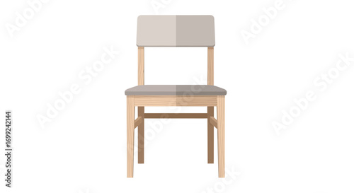 Vector Illustration of Light Wooden Chair with Gray Seat and Backrest
