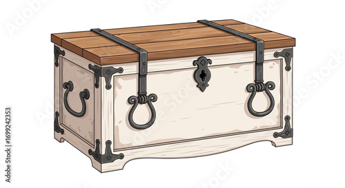 Vintage decorative wooden chest with metal accents illustration art