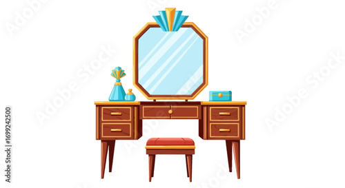 Vintage vanity table with a mirror and accessories, elegant design