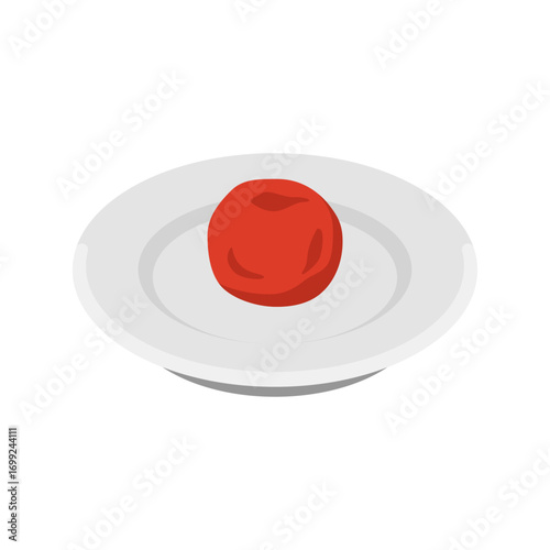 Pickled plum umeboshi on white plate flat vector illustration, Japanese food icon