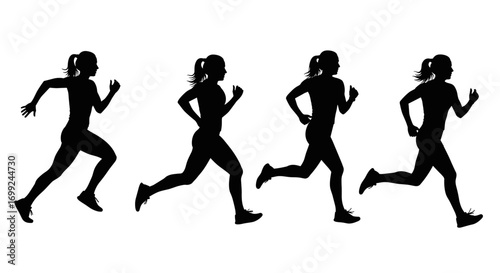 Silhouette of women running marathon fitness exercise jogging sport art