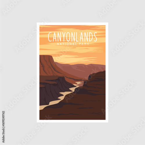 Canyonlands National Park poster illustration, waterfall forest scenery poster design