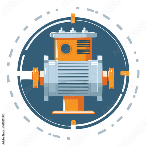Industrial Electric Motor with Flanges and Protective Casing.