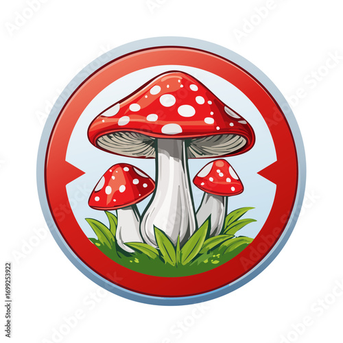 Poisonous Mushrooms Warning Sign Red Toadstools Illustration.