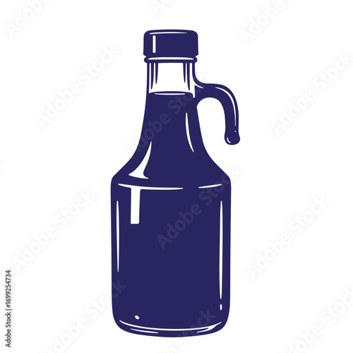 Dark blue simple bottle illustration with handle on white background for beverages or liquids
