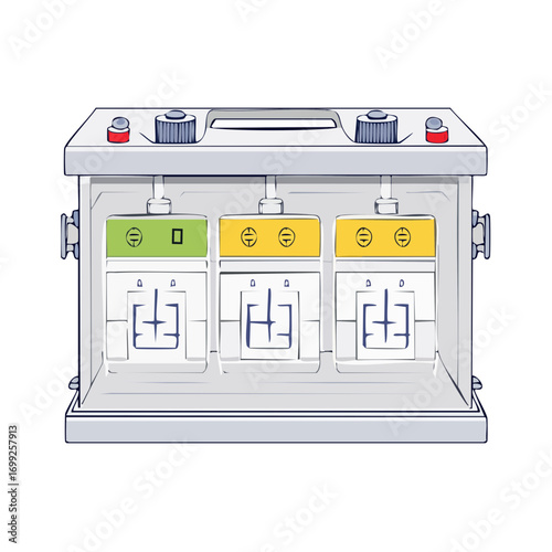 Vector illustration of a 12volt car battery isolated on white.