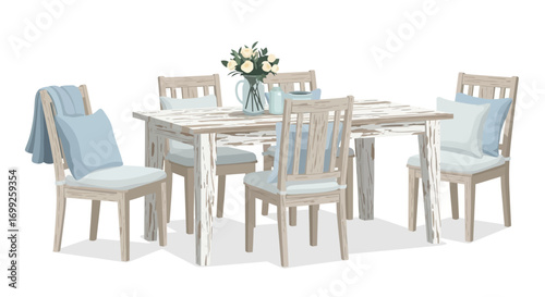 Charming rustic dining set with floral centerpiece, evoking a cozy ambiance