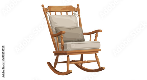Classic wooden rocking chair with cushion pillow, isolated illustration