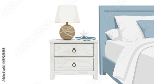 Coastal Chic Bedside Arrangement with Natural Textures and Light Tones