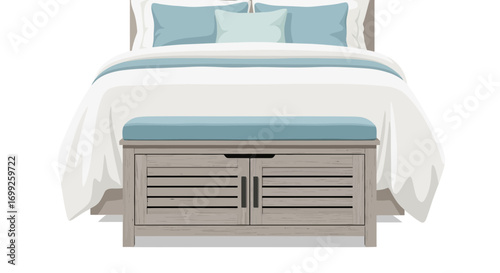Cozy Bedroom Interior Design with Stylish Storage Bench Illustration