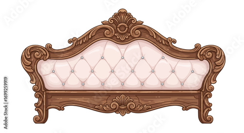 Elegant bed headboard featuring luxurious upholstery and intricate carving