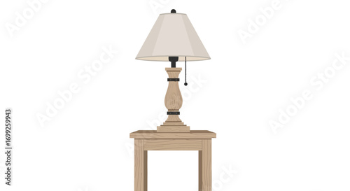 Elegant bedside lamp illustration with a rustic wooden table vector