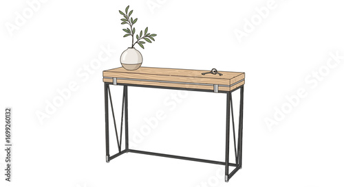 Elegant entryway table with modern design, minimalist style and accessories