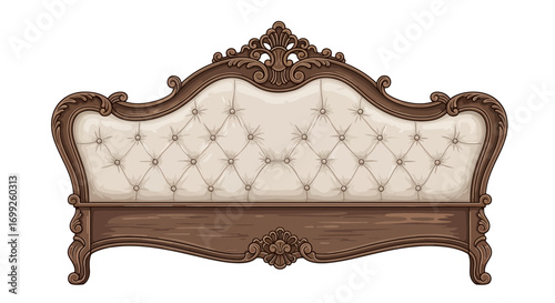 Elegant headboard with ornate detailing and plush buttoned upholstery design