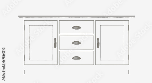 Elegant minimalist white sideboard, crafted cabinet with doors and drawers