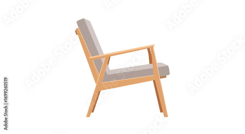 Elegant minimalist wooden armchair design with comfortable grey cushions