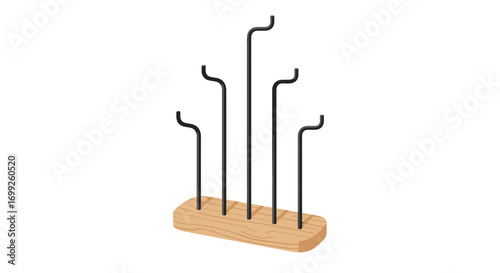 Elegant Mug Rack with Five Hooks and Natural Wooden Base Illustration