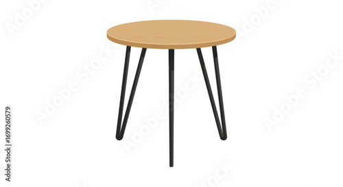 Elegant round side table with wooden top and slender metal legs