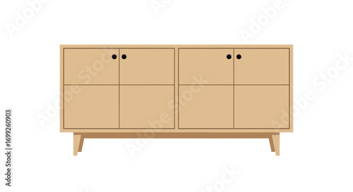 Elegant Wooden Cabinet with Four Doors and Minimalist Design Style