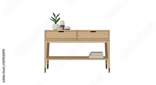Elegant Wooden Console Table Illustration with Minimalist Home Decor