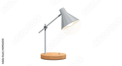 Minimalist adjustable table lamp with wooden base on white background