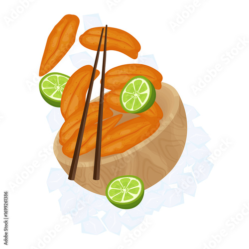 Vector Illustration Logo Clipart Levitation Orange Caviar or sea urchins on a Bowl