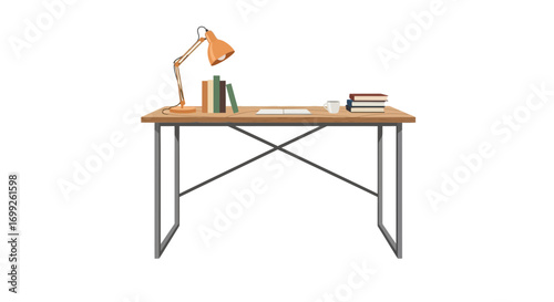 Minimalist Study Desk with Books and Lamp Providing a Focused Ambience