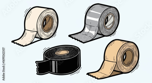 Rolls of adhesive tapes vector illustration for packaging supplies and diy projects and crafting materials vector
