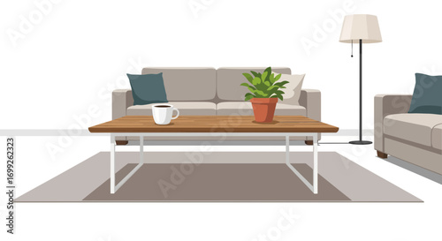 Stylish and modern living room interior with cozy furniture arrangement