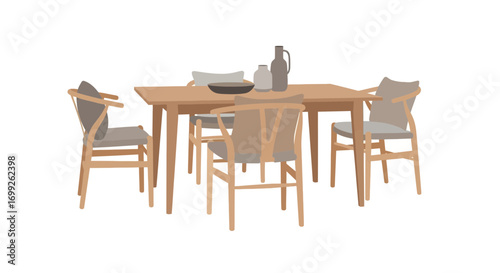 Stylish dining area setup with contemporary wood furniture vector image