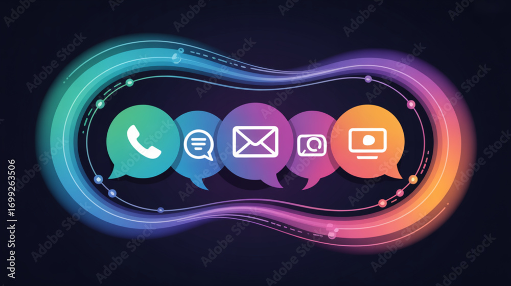 Fototapeta premium Communication methods icons vector graphic design for social media marketing and digital communication strategies