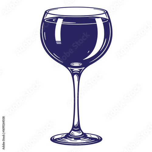 Elegant vector illustration of a wine glass filled with deep purple wine isolated on white