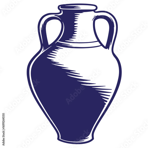 Elegant vintage amphora vessel illustration with hand drawn style and two handles on white background