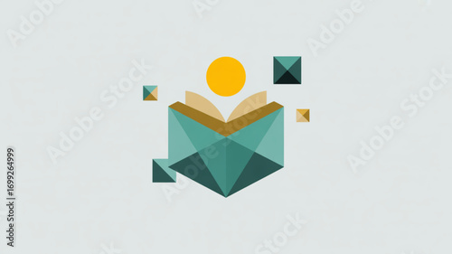 Geometric book logo design for education learning and knowledge library with modern style and unique look