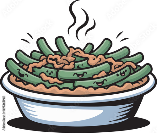 Cartoon Green Bean Casserole Dish Illustration for Holiday Side Dish and Meal