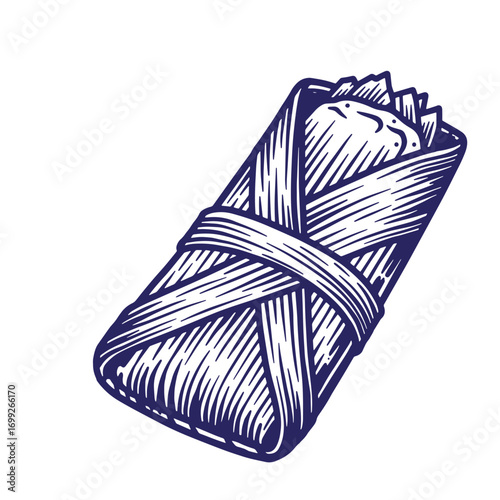 Hand drawn illustration of a freshly wrapped delicious burrito ready to be served