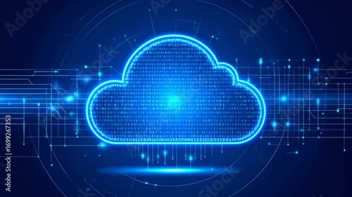 Abstract Cloud Computing Illustration: Data Transfer and Digital Information Storage