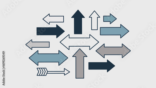 Directional arrows illustration showing various directions and paths forward