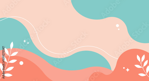 Abstract fluid shapes in pastel colors with leaf elements