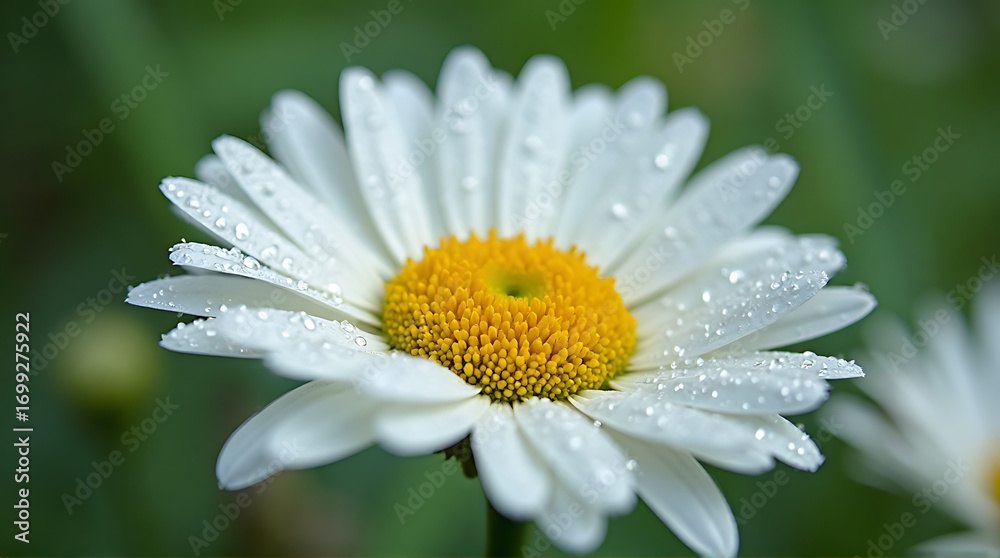 Fototapeta premium Elegant daisy flower with delicate water droplets, showcasing nature's beauty and purity