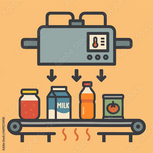 Automated packaging system with flat design of food and beverage products on conveyor belt
