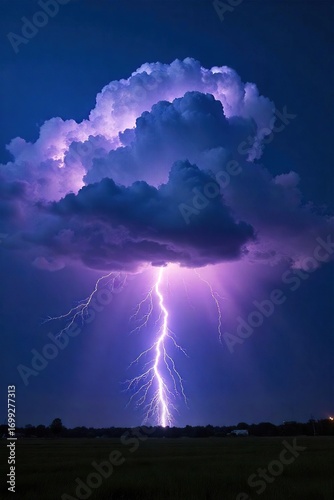 Spectacular display of cloud-to-ground lightning striking the earth during a powerful thunderstorm A dramatic natural phenomenon captured in high resolution , illumination, sky