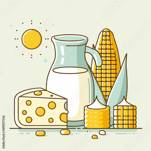 corn milk cheese vector illustration