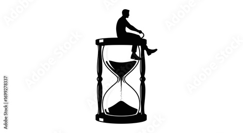 Silhouette of a man sitting on top of an hourglass