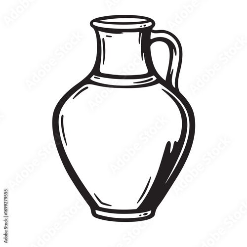 Simple hand drawn black and white illustration of a classic water jug isolated