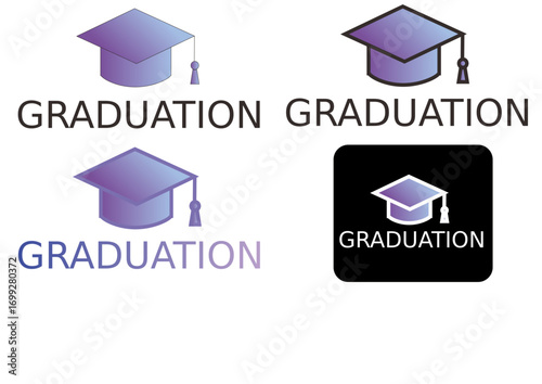 A modern set of vector icons featuring a graduation mortarboard hat. Innovative graphic design symbols for academic achievement and commencement ceremonies