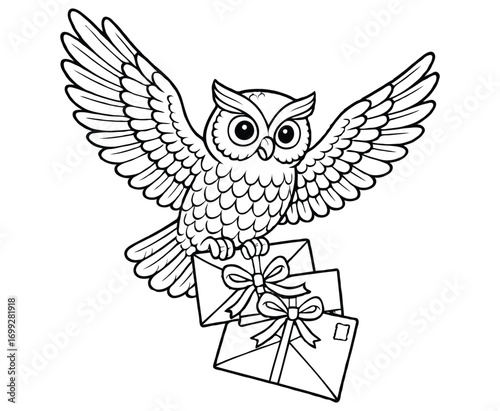 Owl Delivering Christmas Letters by Holiday Coloring Page